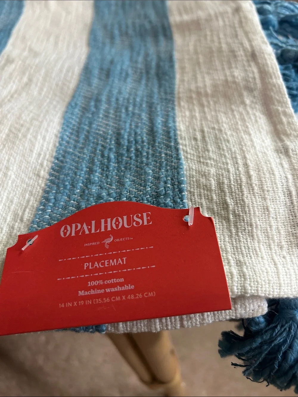 Opalhouse Jungalow RARE Set of 8 Blue/White Striped Woven Placemat with Fringe